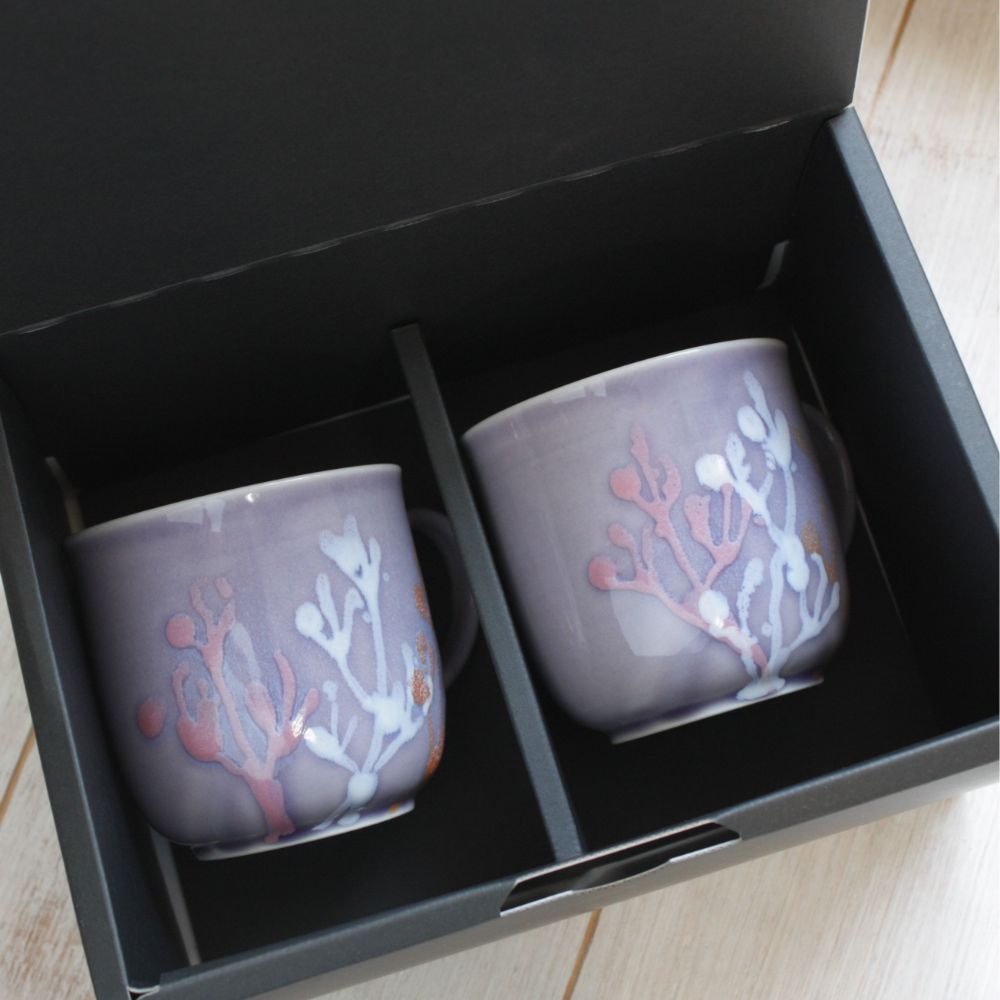 沖縄の海と縁起の良い珊瑚カップペア/紅掛空色【結婚式 引き出物・ギフト】