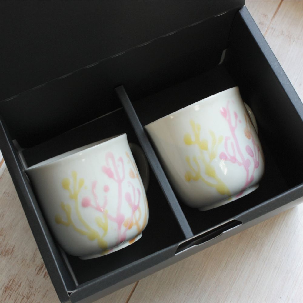 沖縄の海と縁起の良い珊瑚カップペア/純白【結婚式 引き出物・ギフト】