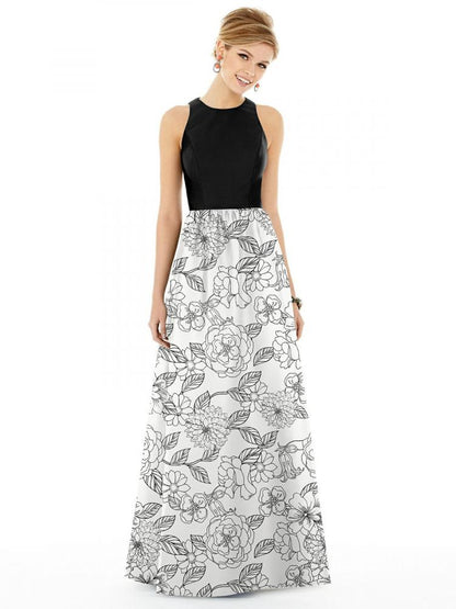 D707CP サテンツイルプリント ブライズメイド ロングドレス 2色 【結婚式 ブライズメイド アッシャー オーダーメイド】