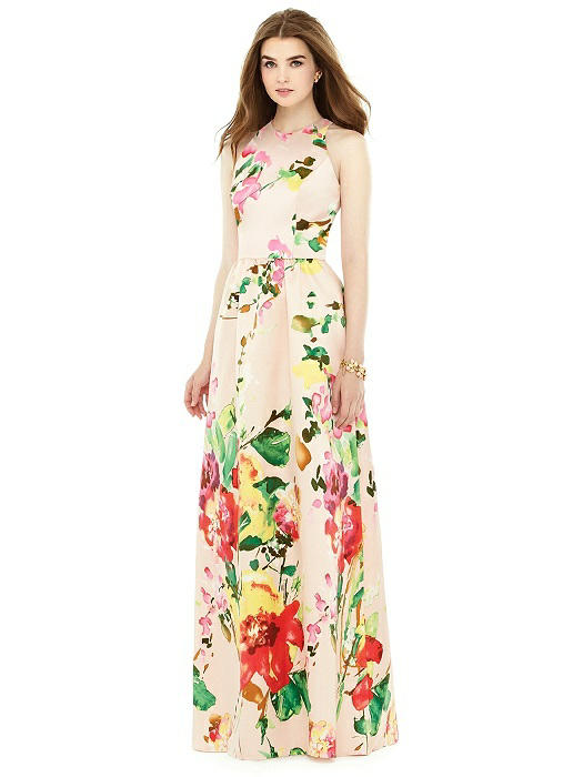 D707FP サテンツイルプリント ブライズメイド ロングドレス 2色 【結婚式 ブライズメイド アッシャー オーダーメイド】