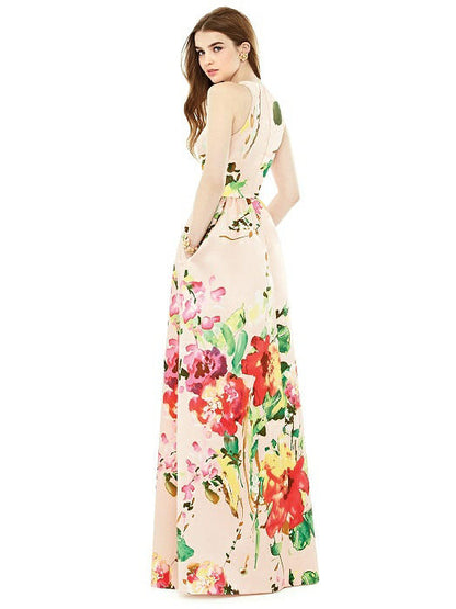 D707FP サテンツイルプリント ブライズメイド ロングドレス 2色 【結婚式 ブライズメイド アッシャー オーダーメイド】