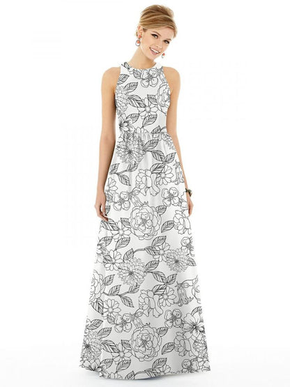 D707FP サテンツイルプリント ブライズメイド ロングドレス 2色 【結婚式 ブライズメイド アッシャー オーダーメイド】