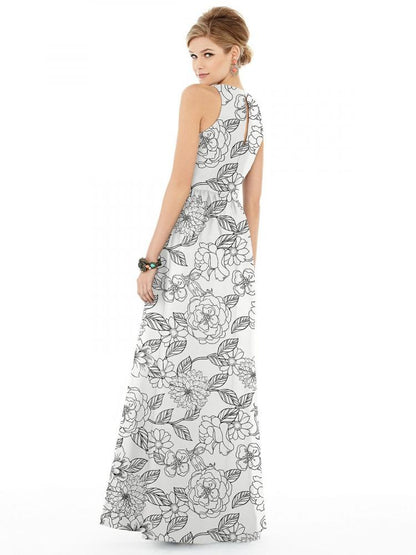 D707FP サテンツイルプリント ブライズメイド ロングドレス 2色 【結婚式 ブライズメイド アッシャー オーダーメイド】