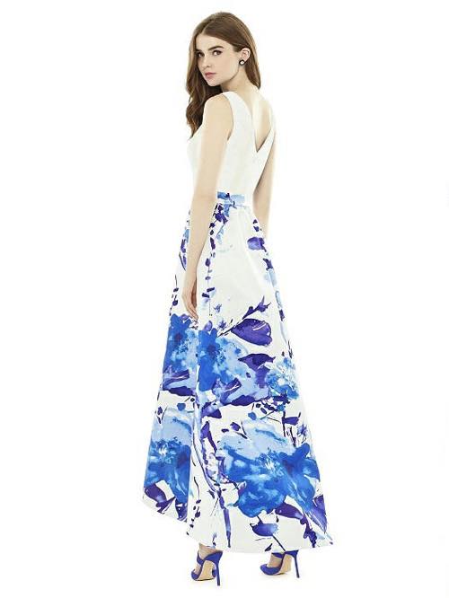 D723CP サテンツイル ブライズメイド 花柄プリント ロングドレス 2色 【結婚式 ブライズメイド アッシャー オーダーメイド】