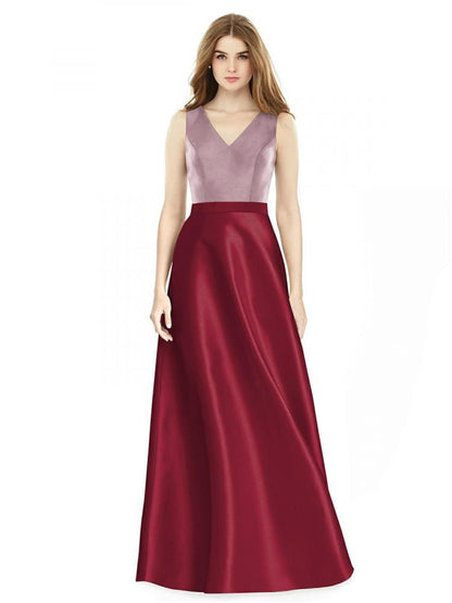 D754 サテンツイル バイカラー ブライズメイド ロングドレス 41色 【結婚式 ブライズメイド アッシャー オーダーメイド】