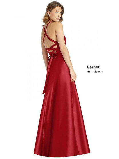 D763 サテンツイル クロスバック ブライズメイド ロングドレス 41色 【結婚式 ブライズメイド アッシャー オーダーメイド】