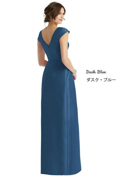 D767 サテンツイル 半袖 ブライズメイド ロングドレス 39色 【結婚式 ブライズメイド アッシャー オーダーメイド】