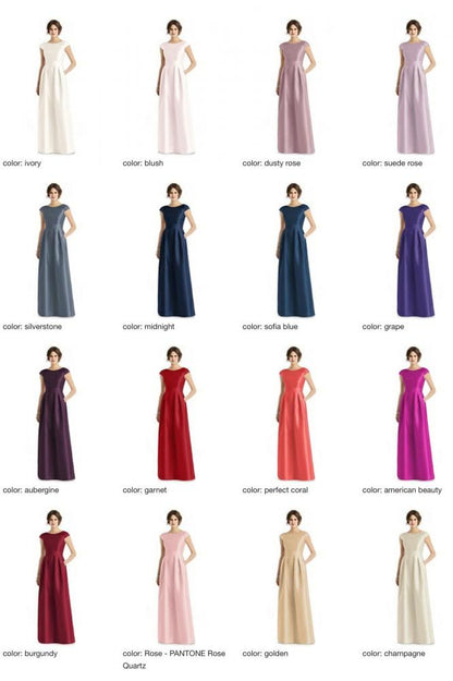 D767 サテンツイル 半袖 ブライズメイド ロングドレス 39色 【結婚式 ブライズメイド アッシャー オーダーメイド】