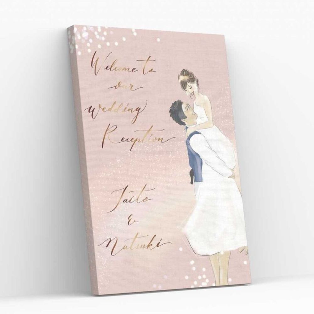 幸せな2人のイラストウェルカムボード 【結婚式 ウェルカムボード オーダーメイド】