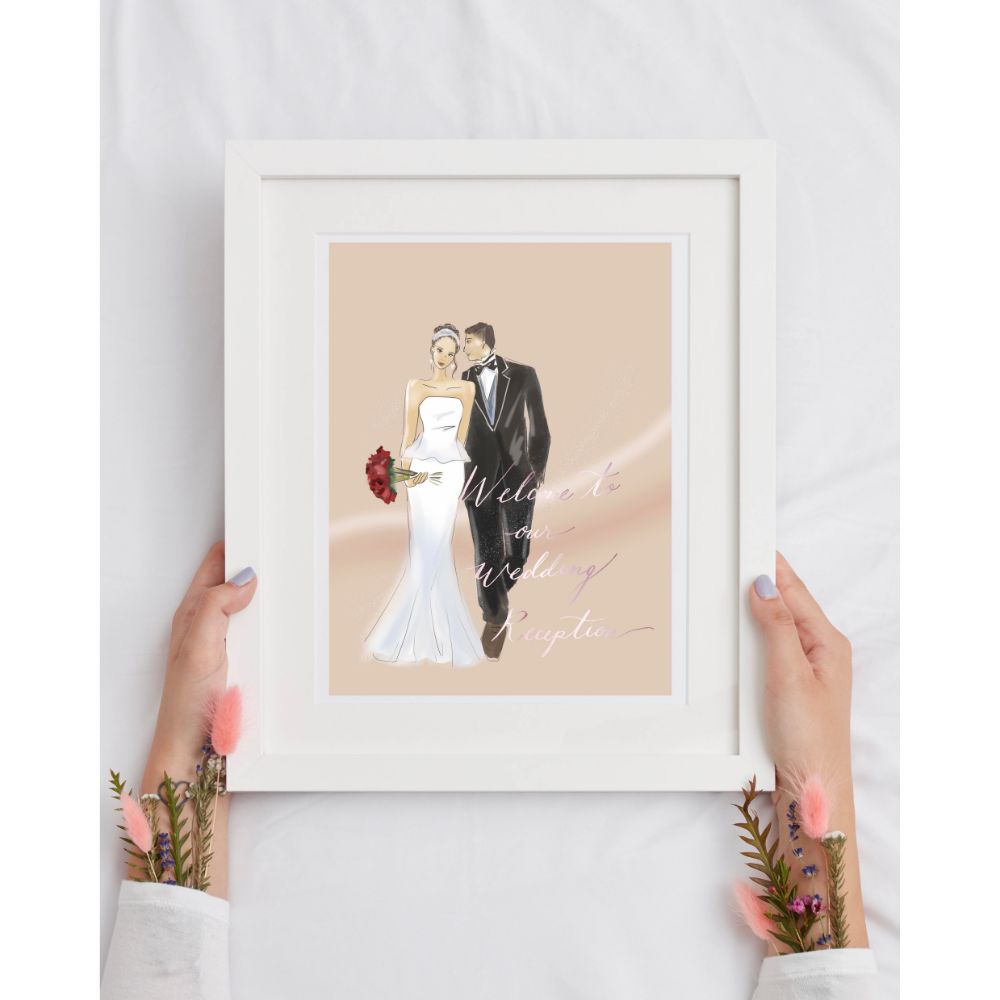 幸せな2人のイラストウェルカムボード 【結婚式 ウェルカムボード オーダーメイド】