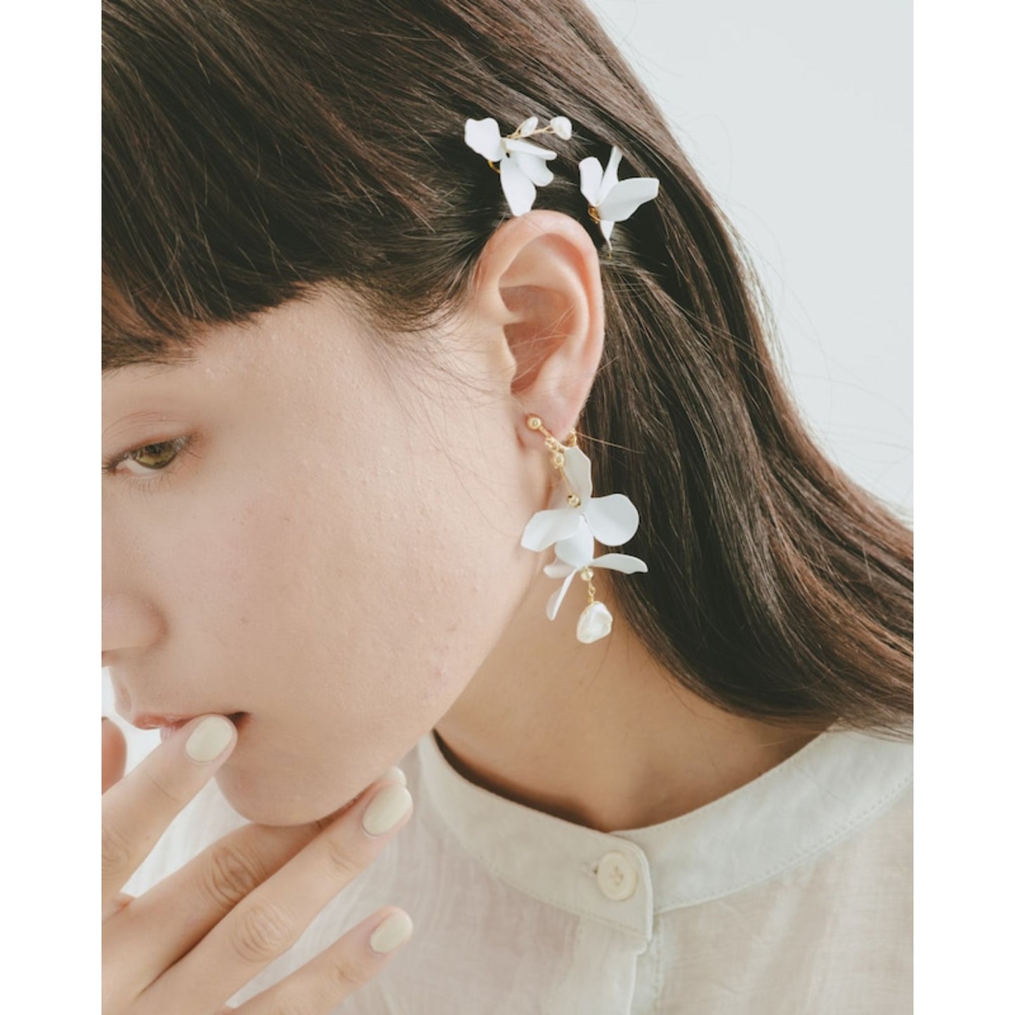 white flower pin 5本set【結婚式　ヘアアクセアリー】