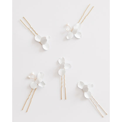 white flower pin 5本set【結婚式　ヘアアクセアリー】