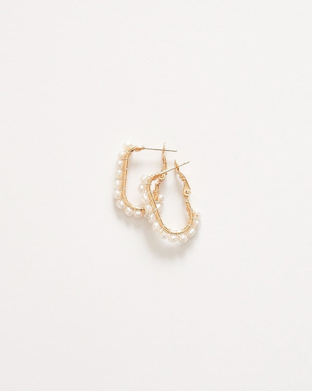 gold oval pearl hoop【結婚式 ピアス イヤリング】