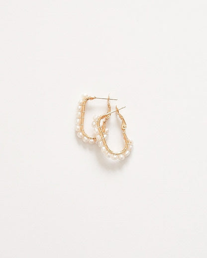 gold oval pearl hoop【結婚式 ピアス イヤリング】