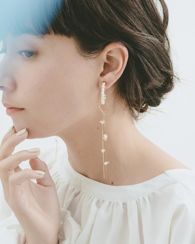 gold oval pearl hoop【結婚式 ピアス イヤリング】