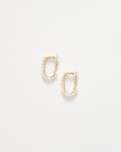 gold oval pearl hoop【結婚式 ピアス イヤリング】