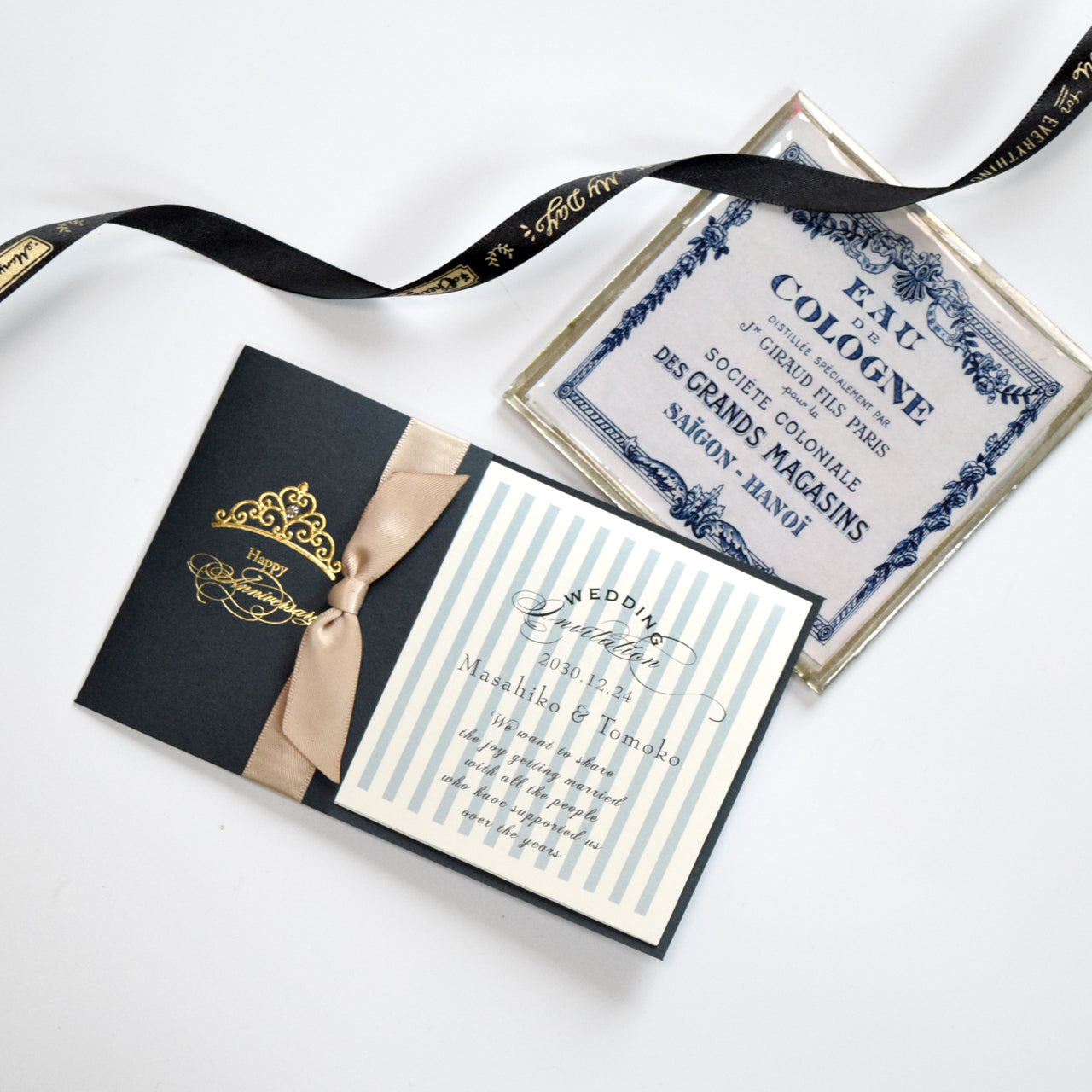 【Ti Amo】 招待状セット(印刷込み)/フィノ ディープブルー/結婚式 招待状【結婚式 ペーパー 招待状】