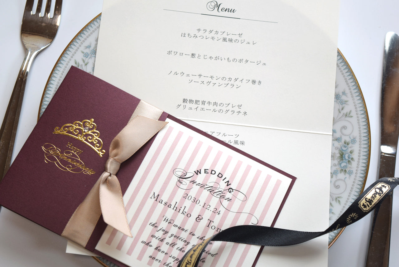 メニュー (印刷込み) フィノ ラズベリーレッド 結婚式 メニュー【結婚式　ペーパー　メニュー表】