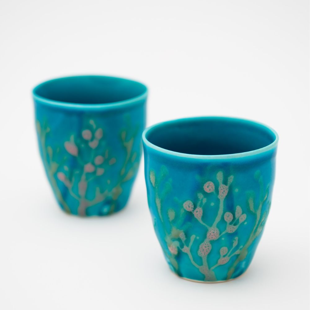 沖縄の海のと縁起の良い珊瑚タンブラーペア/水色【結婚式 引き出物・ギフト】