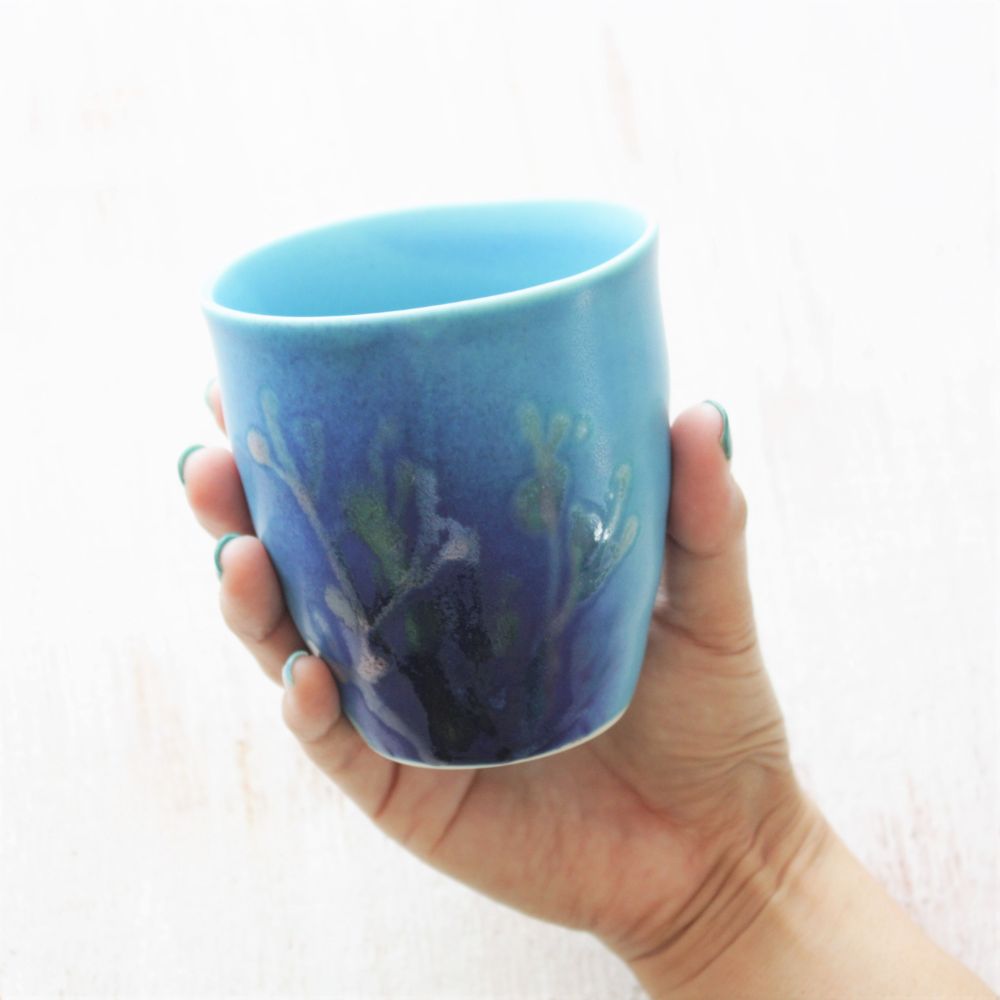 沖縄の海と縁起の良い珊瑚タンブラーペア/瑠璃紺 【結婚式 ギフト 引き出物 食器類】