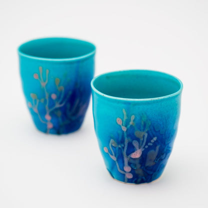 沖縄の海と縁起の良い珊瑚タンブラーペア/瑠璃紺 【結婚式 ギフト 引き出物 食器類】