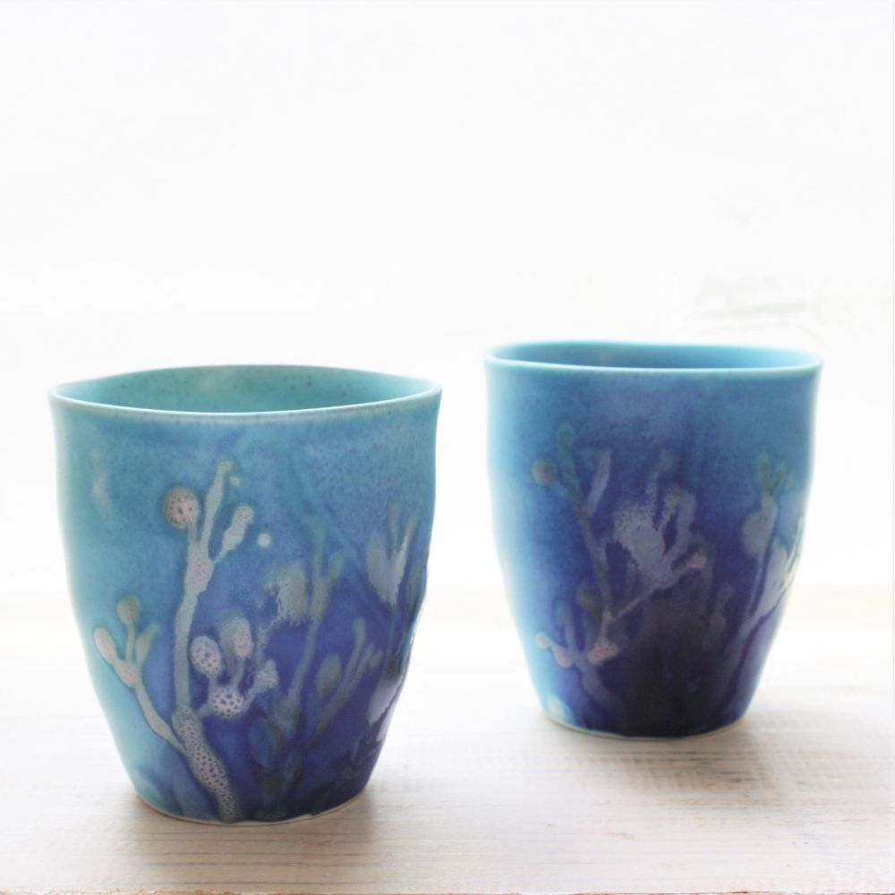 沖縄の海と縁起の良い珊瑚タンブラーペア/瑠璃紺 【結婚式 ギフト 引き出物 食器類】