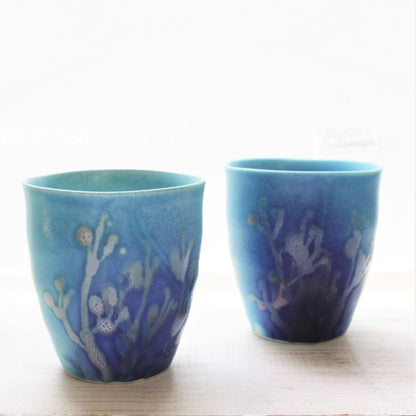沖縄の海と縁起の良い珊瑚タンブラーペア/瑠璃紺 【結婚式 ギフト 引き出物 食器類】