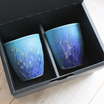 沖縄の海と縁起の良い珊瑚タンブラーペア/瑠璃紺 【結婚式 ギフト 引き出物 食器類】