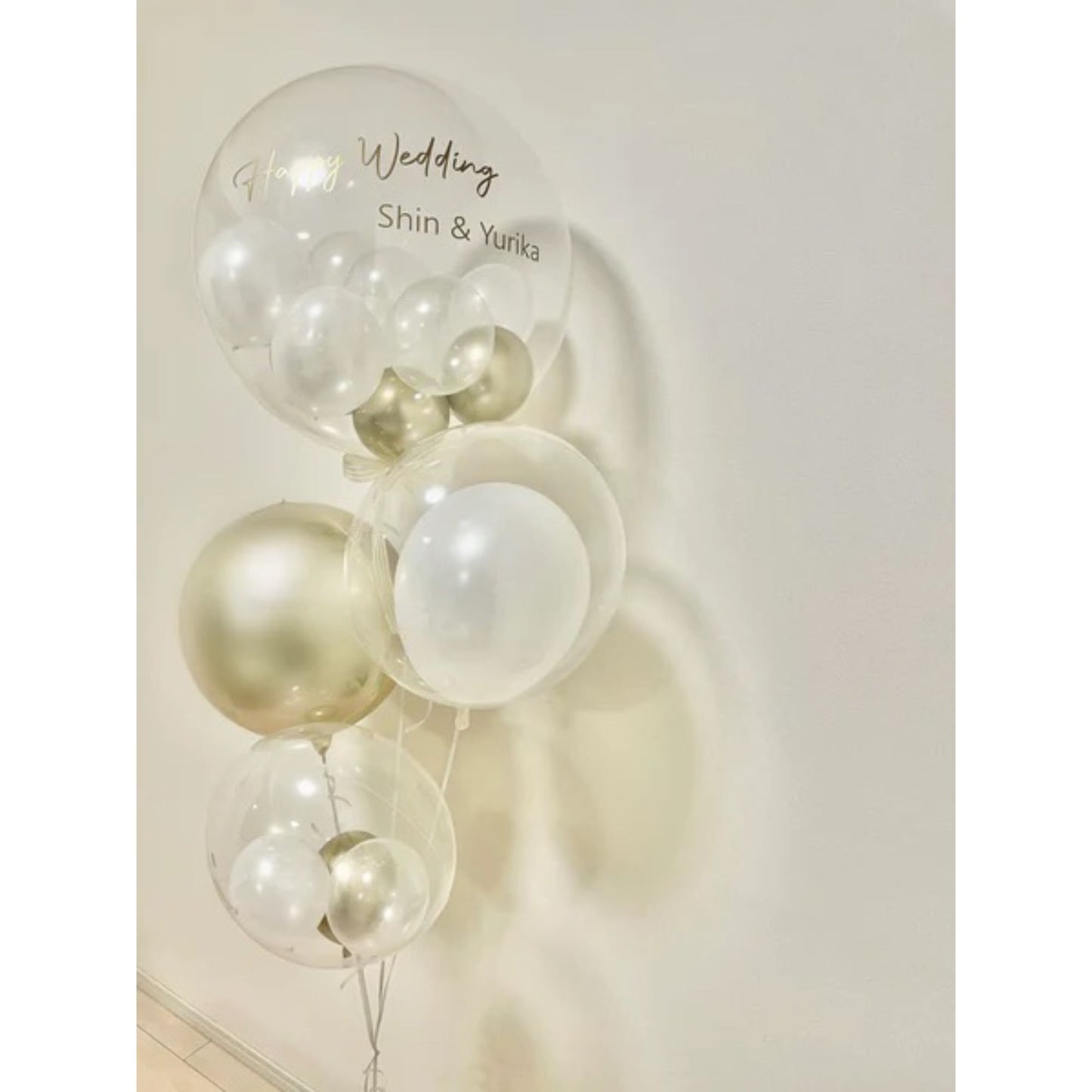 【バルーン装飾】bubble bouquet(white×gold)　【結婚式　ウェルカムグッズ　バルーン　オーダーメイド】