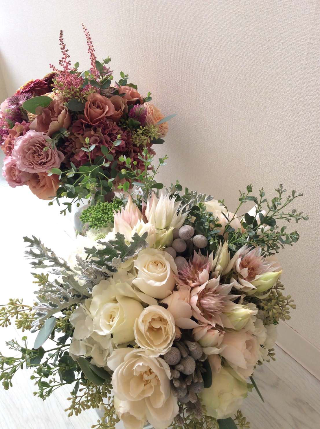 【生花】グリーン×ピンク クラッチブーケ 【結婚式 フラワー 生花 ブーケ ブートニア オーダーメイド】