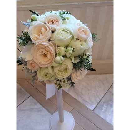 【生花】グリーン×ホワイト ラウンドブーケ 【結婚式 フラワー 生花 ブーケ ブートニア オーダーメイド】