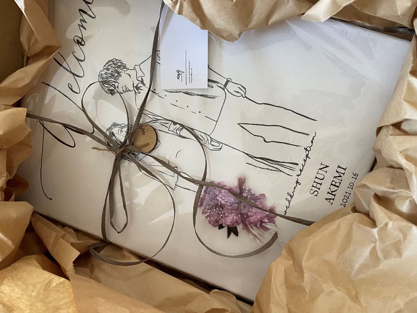 welcomeボード(似顔絵×ドライフラワー) 【41cm×31.8cm/オリジナル】 【結婚式 ウェルカムボード】