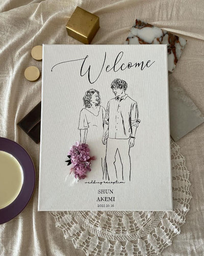 welcomeボード(似顔絵×ドライフラワー) 【41cm×31.8cm/オリジナル】 【結婚式 ウェルカムボード】