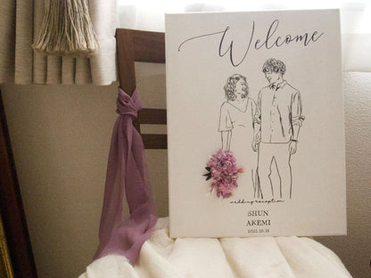 welcomeボード(似顔絵×ドライフラワー) 【41cm×31.8cm/オリジナル】 【結婚式 ウェルカムボード】