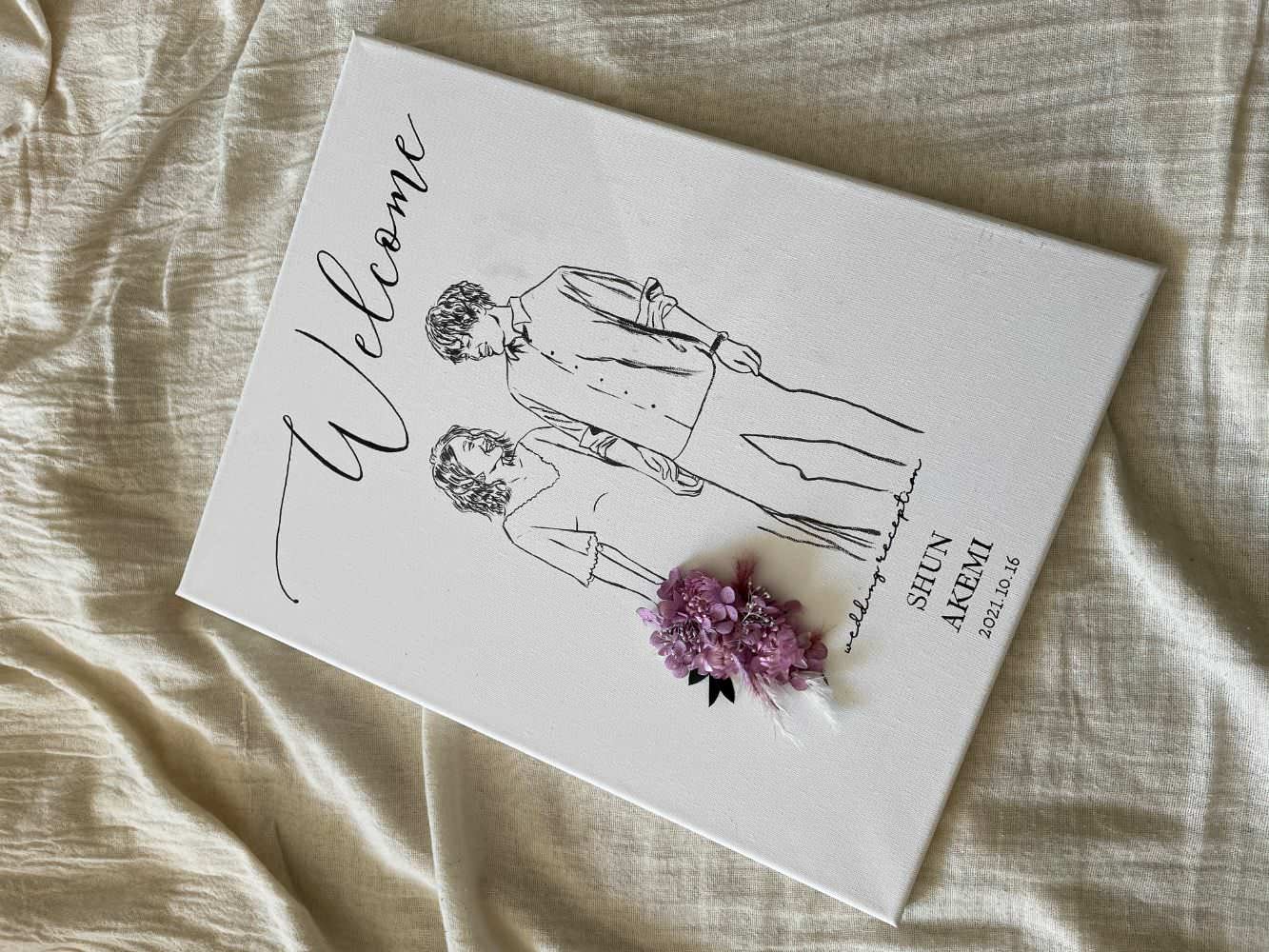 welcomeボード(似顔絵×ドライフラワー) 【41cm×31.8cm/オリジナル】 【結婚式 ウェルカムボード】