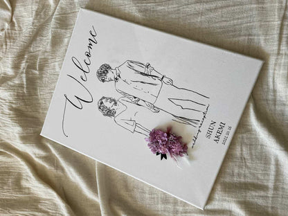 welcomeボード(似顔絵×ドライフラワー) 【41cm×31.8cm/オリジナル】 【結婚式 ウェルカムボード】