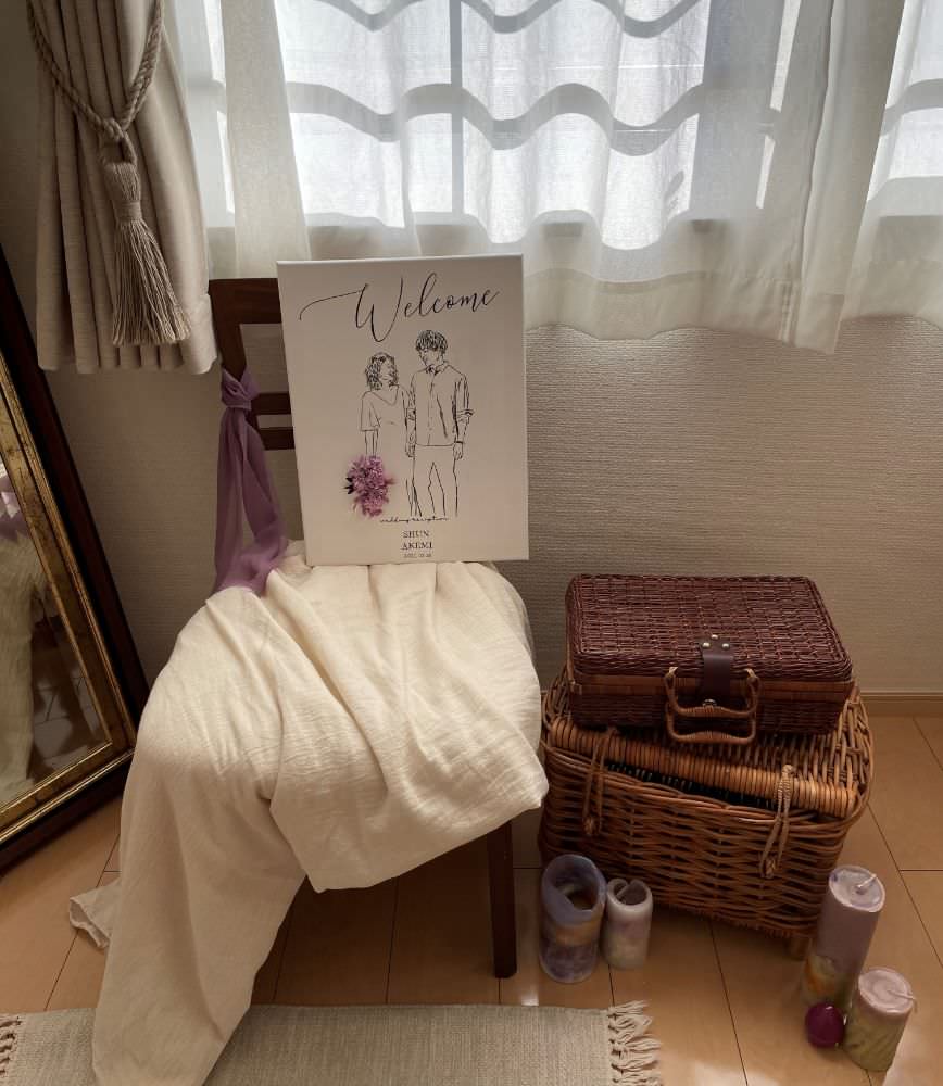 welcomeボード(似顔絵×ドライフラワー) 【41cm×31.8cm/オリジナル】 【結婚式 ウェルカムボード】