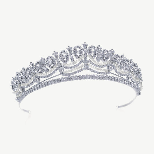 【レンタル】Ivory & Co. アイボリー・アンド・コー Queen mary クイーンメアリー ブライダルティアラ クリスタル パール シルバー 結婚式 アクセサリー (IC-T17-R)【結婚式　アクセサリー　ティアラ　ヘッドドレス　ヘアアクセサリー】