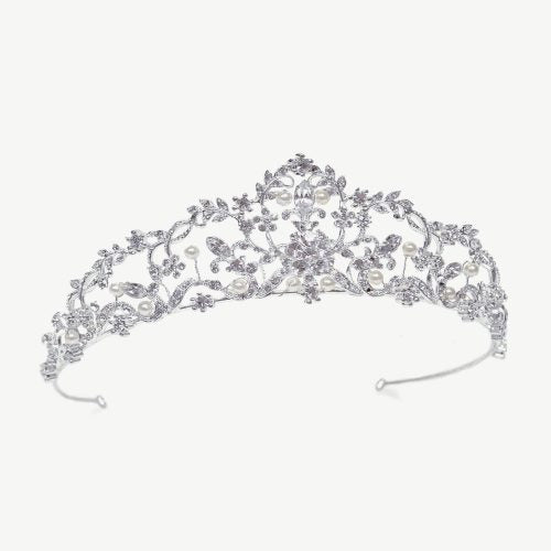 【レンタル】Ivory & Co. アイボリー・アンド・コー Charlotte シャーロット ブライダルティアラ クリスタル パール シルバー 結婚式 アクセサリー (IC-T9-R)【結婚式　アクセサリー　ティアラ　ヘッドドレス　ヘアアクセサリー】