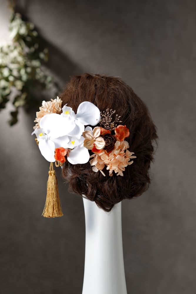 胡蝶蘭髪飾り ジュリアオレンジ/ブライダルアクセサリー 【結婚式 和装 アクセサリー】