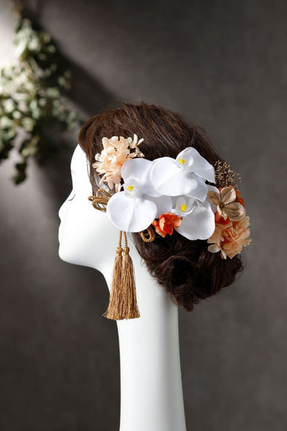 胡蝶蘭髪飾り ジュリアオレンジ/ブライダルアクセサリー 【結婚式 和装 アクセサリー】