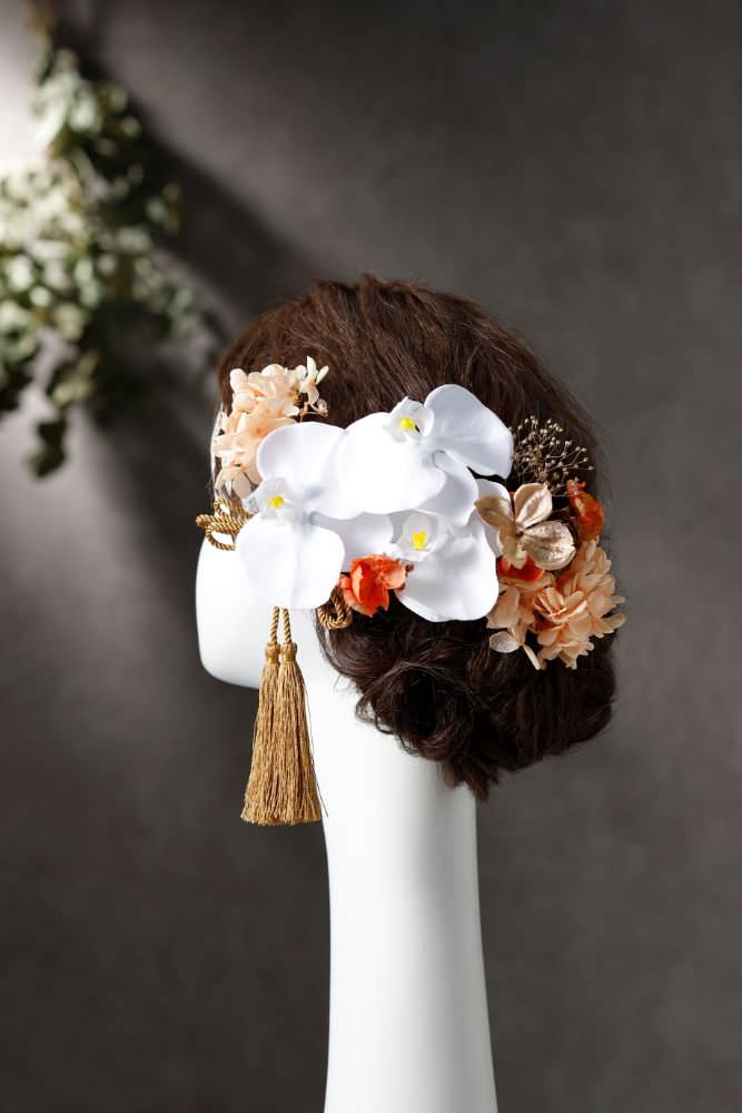 胡蝶蘭髪飾り ジュリアオレンジ/ブライダルアクセサリー 【結婚式 和装 アクセサリー】