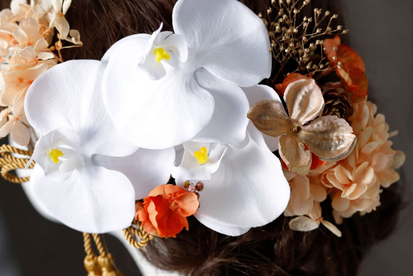 胡蝶蘭髪飾り ジュリアオレンジ/ブライダルアクセサリー 【結婚式 和装 アクセサリー】