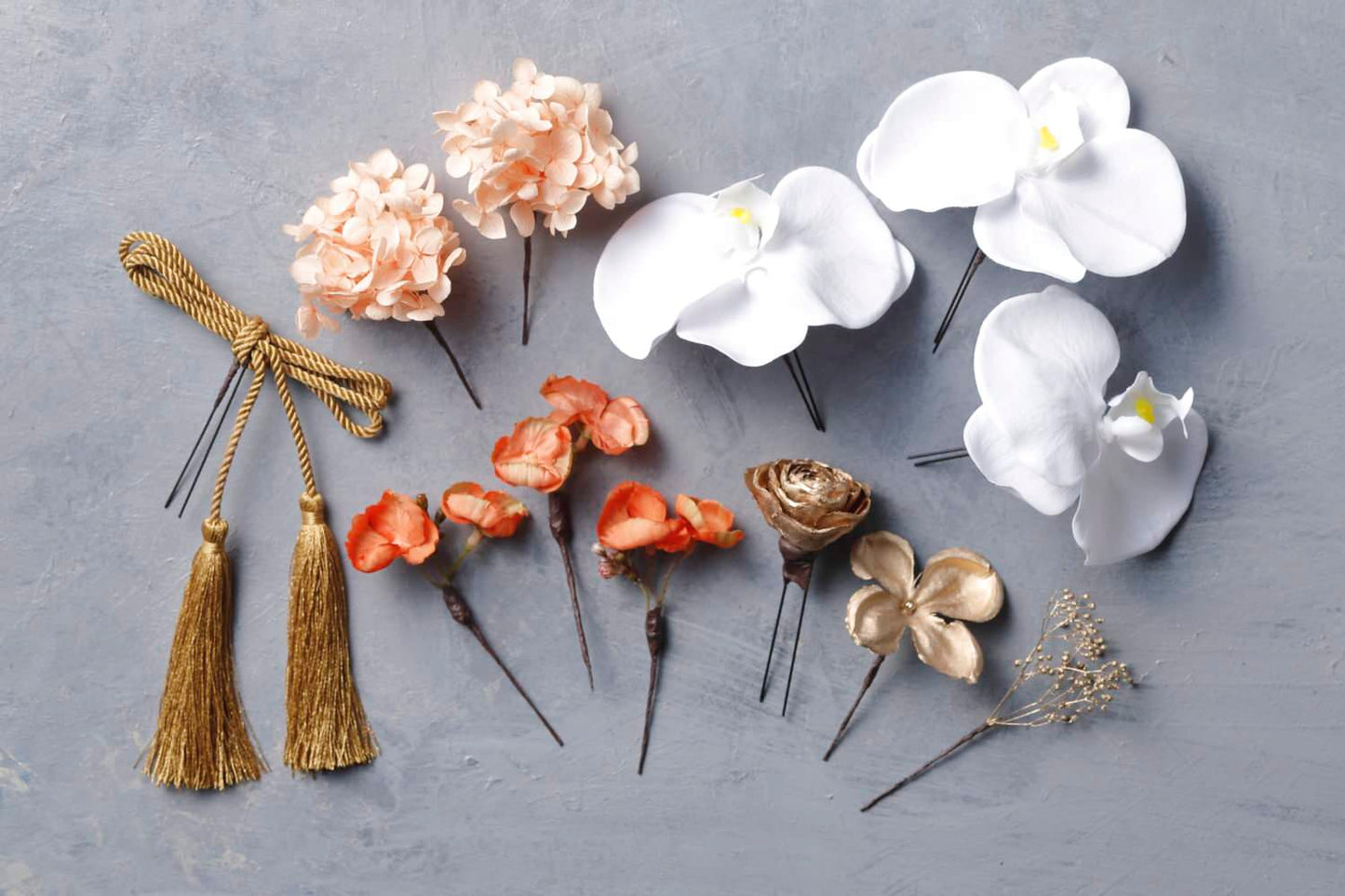 胡蝶蘭髪飾り ジュリアオレンジ/ブライダルアクセサリー 【結婚式 和装 アクセサリー】