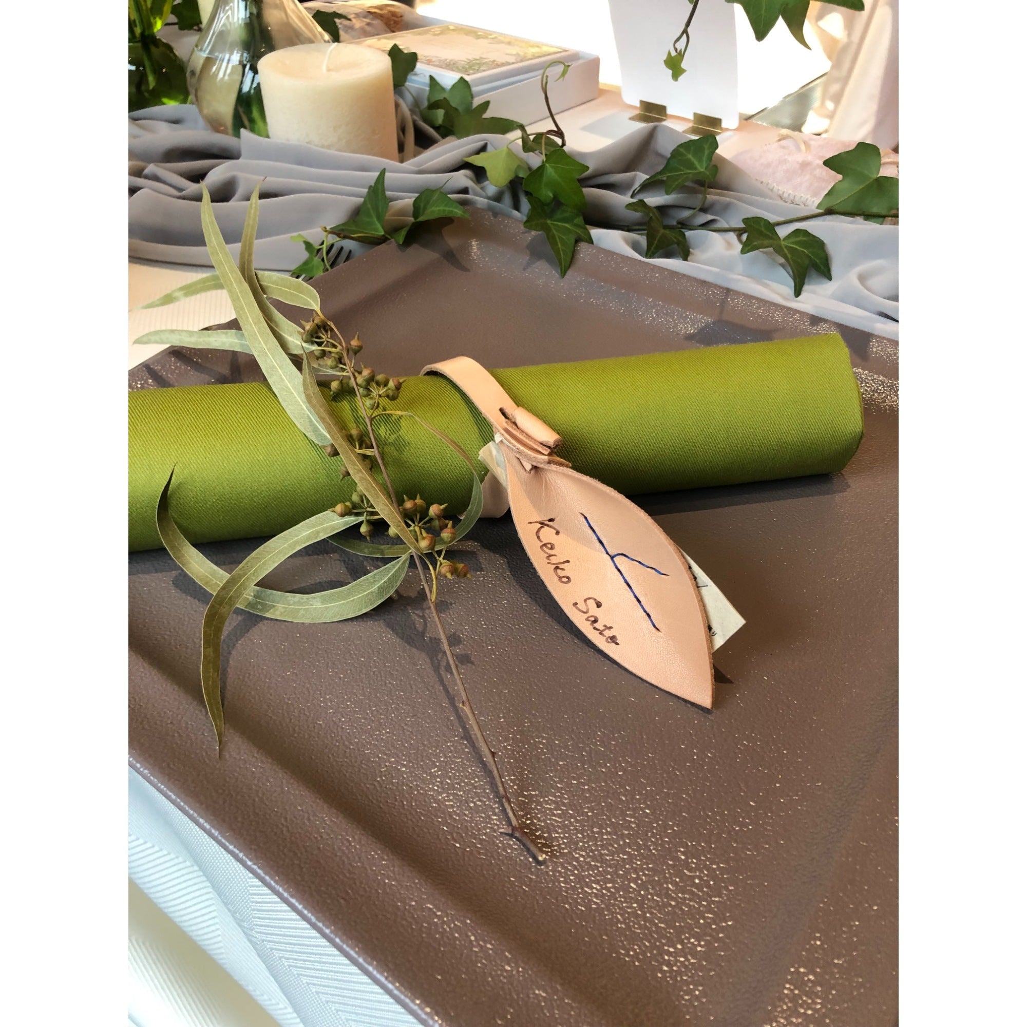 結婚式 席札】レザーネームタグ “リーフ” CORDY限定【結婚式 ペーパー