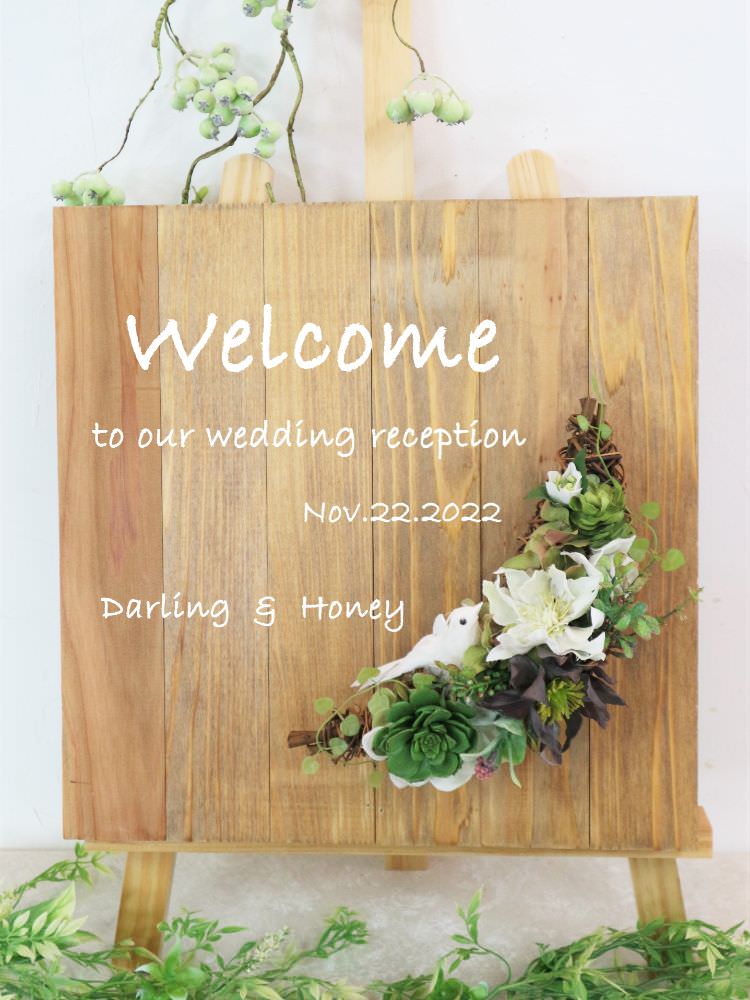 三日月リースのウェルカムボード 【Bird】〜グリーン〜 【結婚式 ウェルカムボード オーダーメイド】