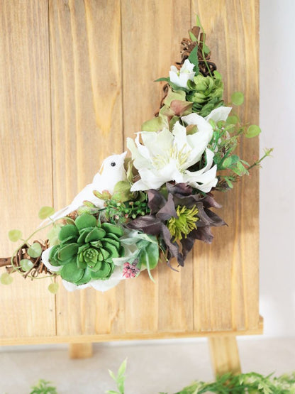 三日月リースのウェルカムボード 【Bird】〜グリーン〜 【結婚式 ウェルカムボード オーダーメイド】