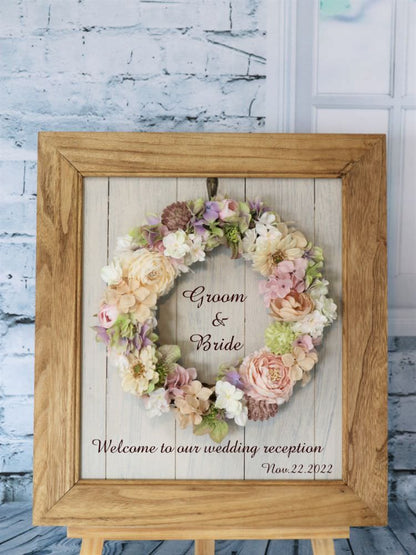 フラワーリースのウェルカムボード【Gerbera】〜ニュアンスカラー〜 【結婚式 ウェルカムボード オーダーメイド】