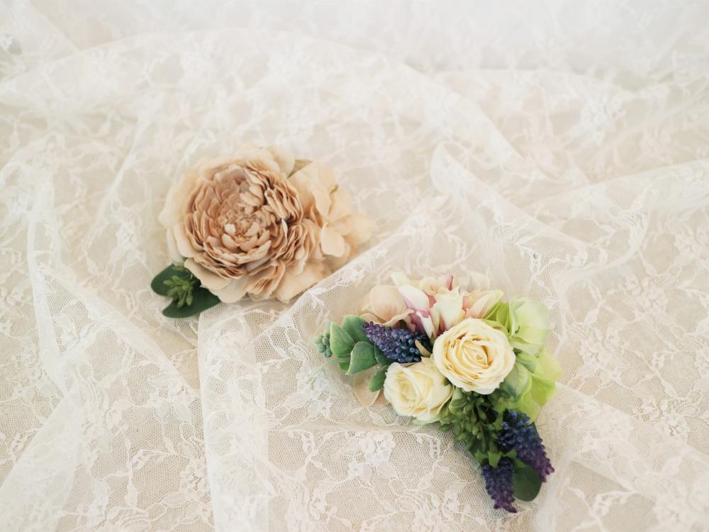アンティークベージュのヘッドドレス/ブライダルアクセサリー 【結婚式 ヘアアクセサリー】