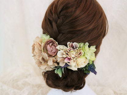 アンティークベージュのヘッドドレス/ブライダルアクセサリー 【結婚式 ヘアアクセサリー】